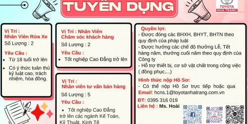 TOYOTA NHA TRANG TUYỂN DỤNG – CƠ HỘI VIỆC LÀM HẤP DẪN