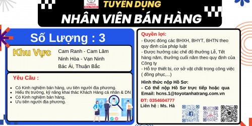 TOYOTA NHA TRANG TUYỂN DỤNG NHÂN VIÊN BÁN HÀNG THÁNG 10/2025